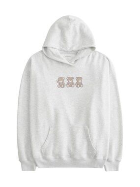 Hollister gray teddy bear graphic hoodie - medium